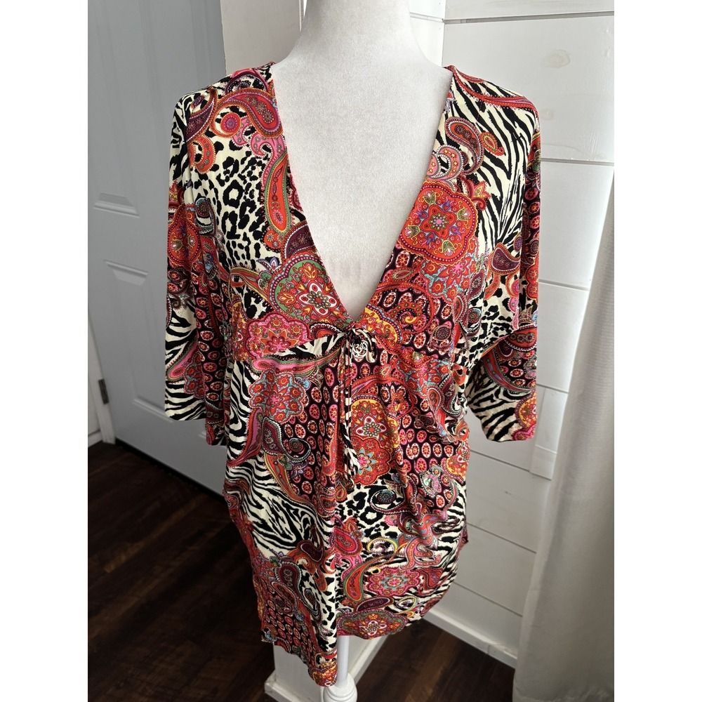 Luli Fama‎ Cover Up Dress Womens Medium Animal Print Kimono Resortwear Y2K